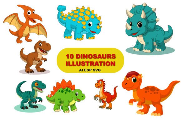 10 Cute Dinosaur Vector Bundle: Graphics & Illustrations Review