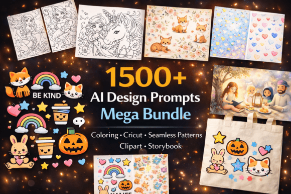 1500 AI Design Prompts Mega Bundle: Graphics & Illustrations