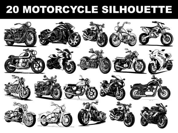 20 Motorcycle Silhouette Bundle: Graphics & Illustrations Review