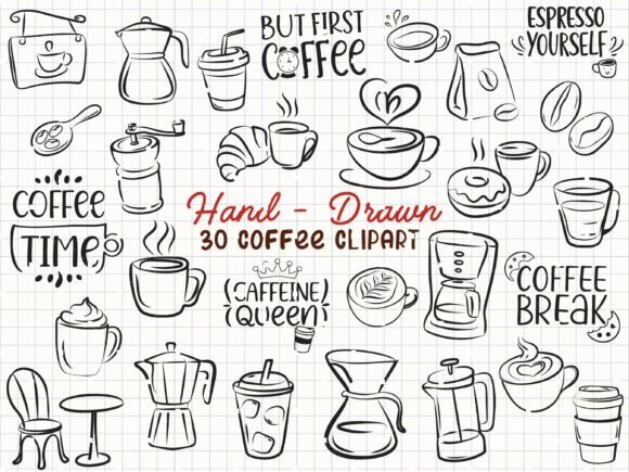 Coffee SVG Hand Drawn Cafe Graphics & Illustrations