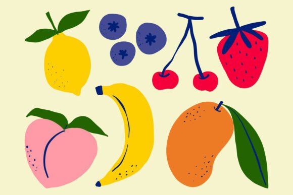 Colorful Abstract Fruit Illustration Set: Graphics Review