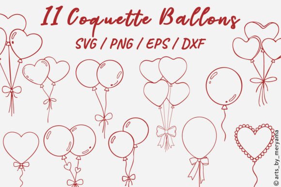 Coquette Bow Balloons Line Art SVG Graphics & Illustrations
