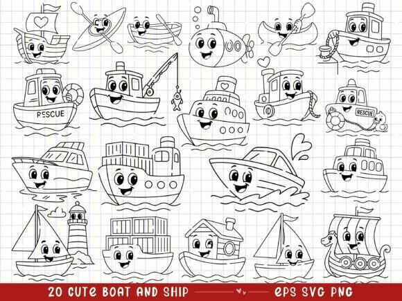 Cute Boat and Ship Kids Graphics for Creative Sellers