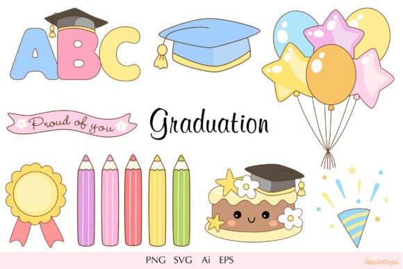 Cute Graduation Clipart: Kawaii Graphics & Illustrations