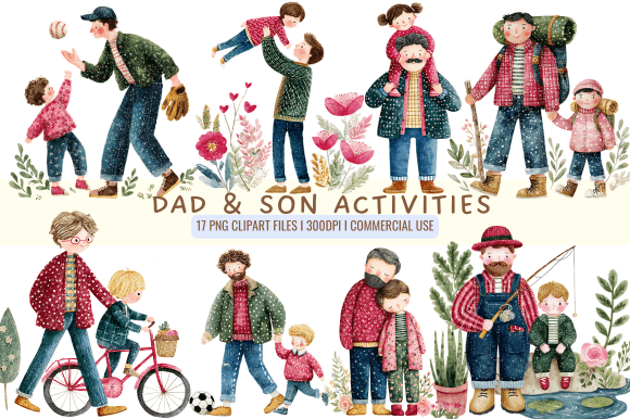 Dad Son Activities Cliparts: Graphics & Illustrations