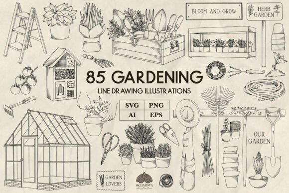 Gardening Line Art Collection: Graphics & Illustrations Review