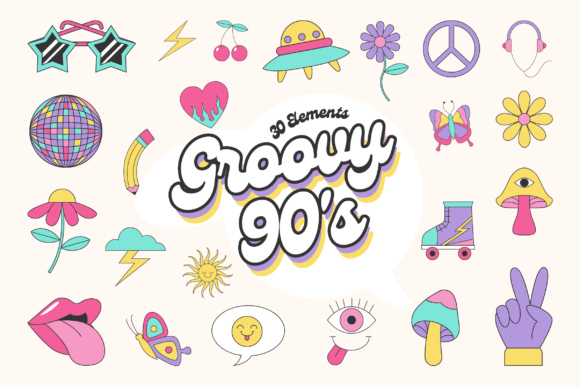 Groovy 90s Elements: A Blast of Retro Cool