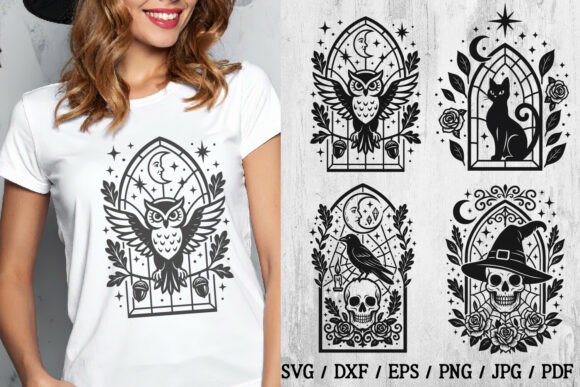 Halloween Gothic Stained Glass SVG Graphics & Illustrations