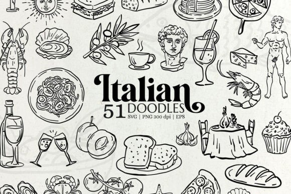 Hand-Drawn Italian Doodles: Perfect Graphics for Crafters