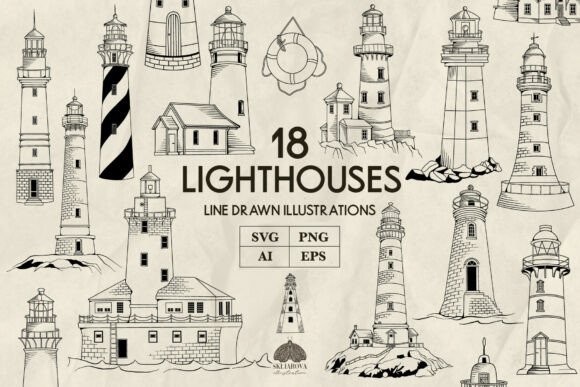 Lighthouse Line Art Graphics: Illustrations Review