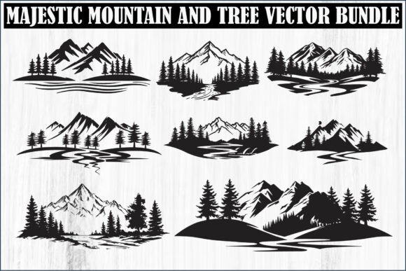 Majestic Mountain and Tree Vector Bundle Graphics & Illustrations