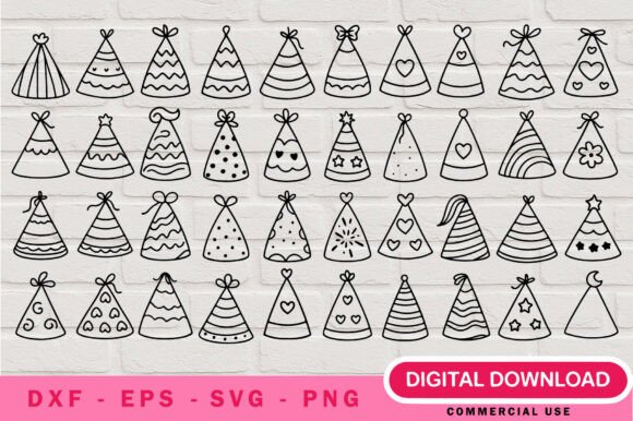 Party Hat Outline SVG Bundle: Graphics & Illustrations
