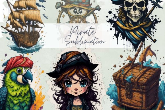 Pirate Watercolor Sublimation Clipart: Perfect for Creative Graphics and Illustrations