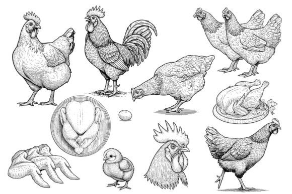 Poultry Illustration Pack Engraving: Editorial Graphics