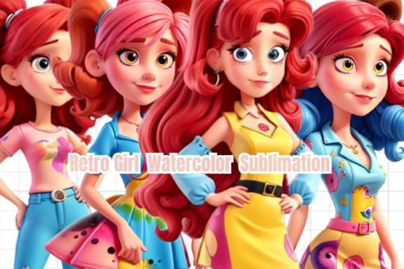 Retro Girl Watercolor Sublimation Graphics & Illustrations