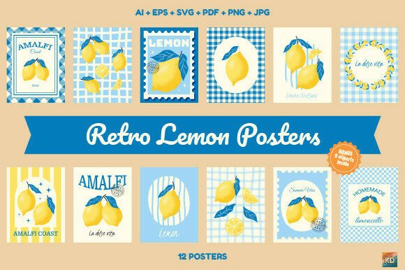 Retro Lemon Posters Set: A Fresh Summer Vibe