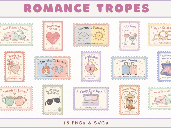 Romance Tropes Stamp Cliparts: Bookish Graphics Review
