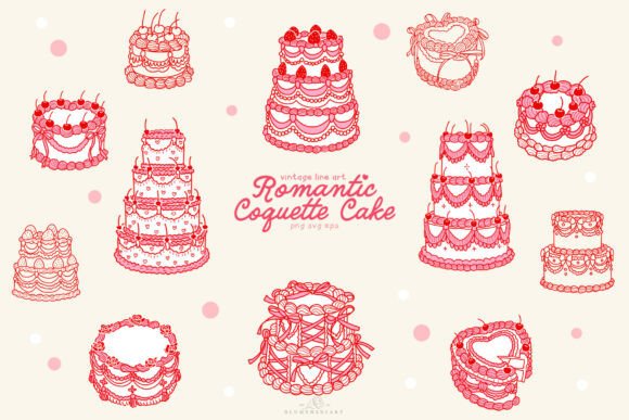 Romantic Coquette Cake Line Art: Elegant Graphics for Crafters