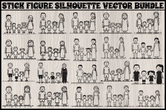 Stick Figure Family Friends Silhouette Graphics & Illustrations