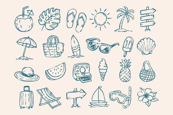 Summer Beach Hand Drawn Doodle Element: Perfect Graphics for Crafters
