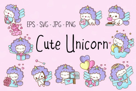 Unicorn, Set Cute Animals in Love: Perfect for Kawaii Graphics
