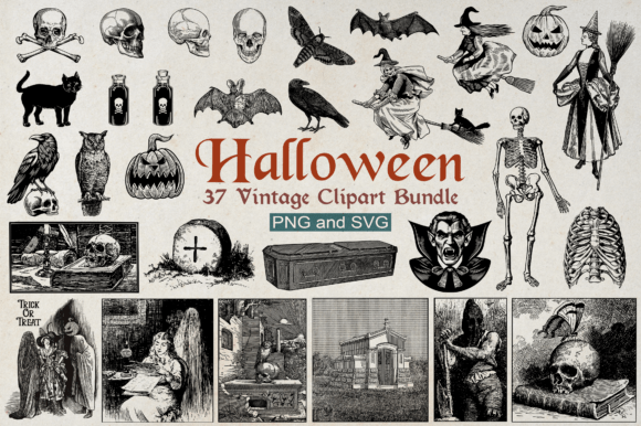 Vintage Halloween Clipart Bundle: Graphics & Illustrations